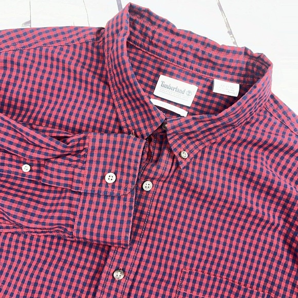 Timberland Shirt Men's XXL Check Regular Fit Long Sleeve Button Up Red White - Picture 1 of 11